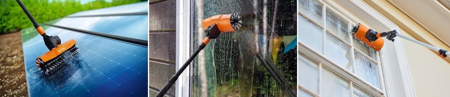 Mytí oken a fotovoltaiky rotčním kartáčem STIHL